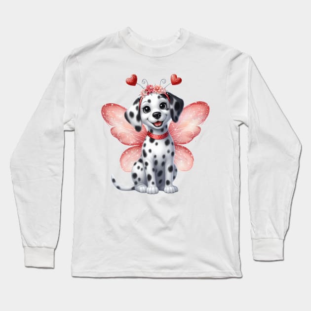 Valentine Fairy Dalmatian Dog Long Sleeve T-Shirt by Chromatic Fusion Studio